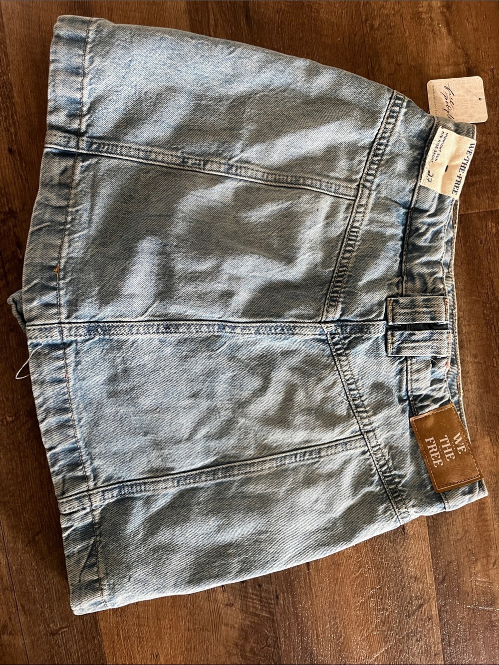 Free People Light Blue Button-Front Denim Mini Skirt - Picture 4 of 5